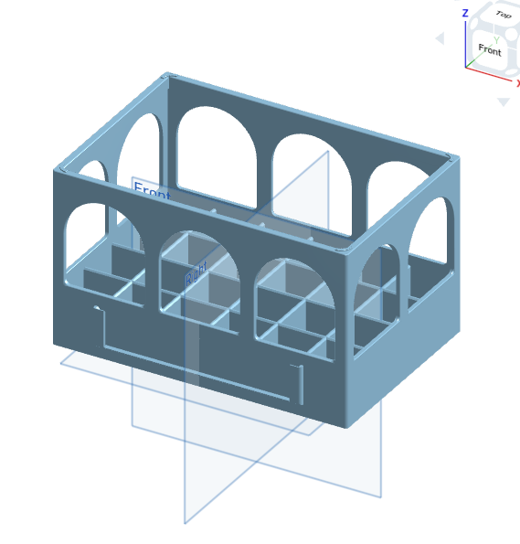 Originale CAD-Ansicht der Hubikiste mit eingeblendeten Arbeitsebenen